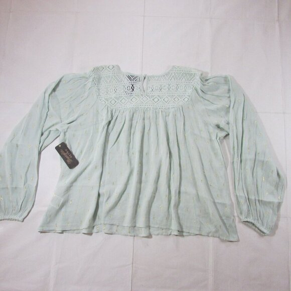 Wrangler Retro Women's XL Puff Long Sleeve Lace Neckline Shirt - Mint Green - Picture 3 of 5